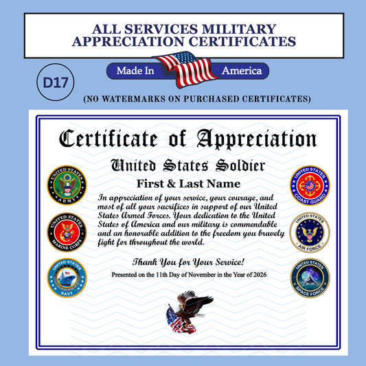 P-D17 Printed All Services Military Certificates