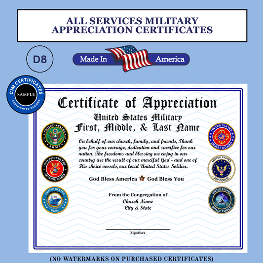 P-D8 Printed Military Day Certificates