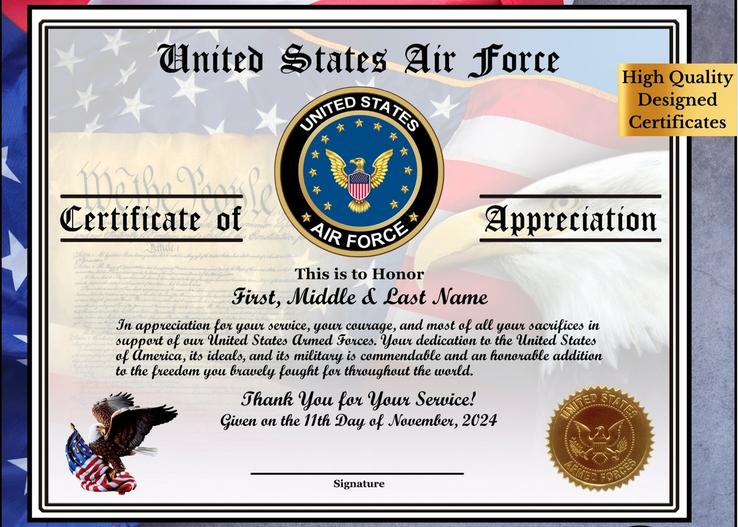 Veteran Appreciation Certificates