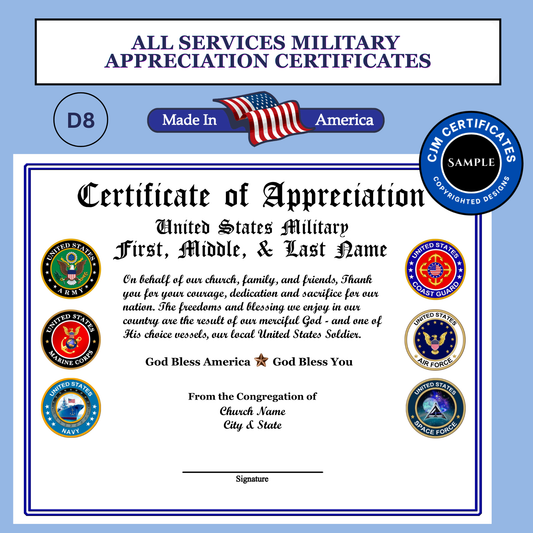 D8 Custom Military Certificates for Churches: Edit & Download