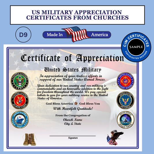 D9 Custom Military Certificates for Churches: Edit & Download