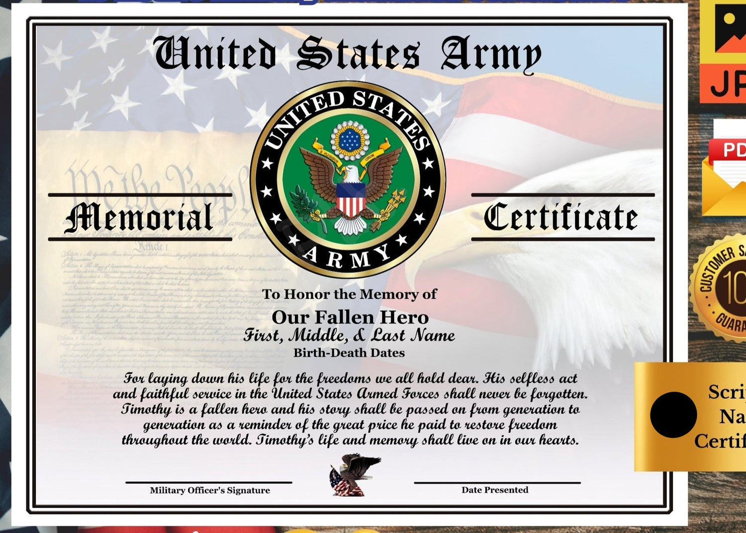Personalized Military Memorial Certificates