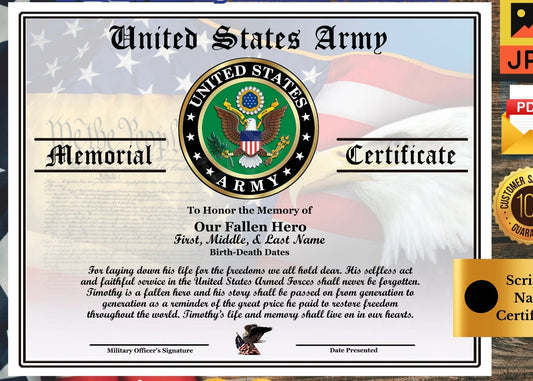 Personalized Military Memorial Certificates