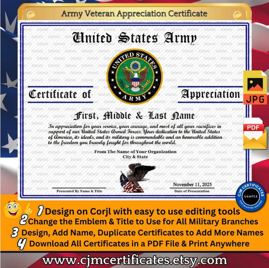Custom Veteran Certificates for Veterans Day Gifts: Edit & Download 004