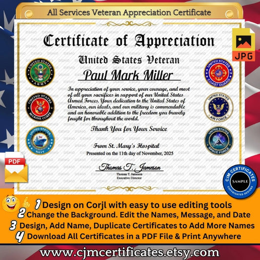 Custom Veteran Certificates for Businesses: Edit & Download 005