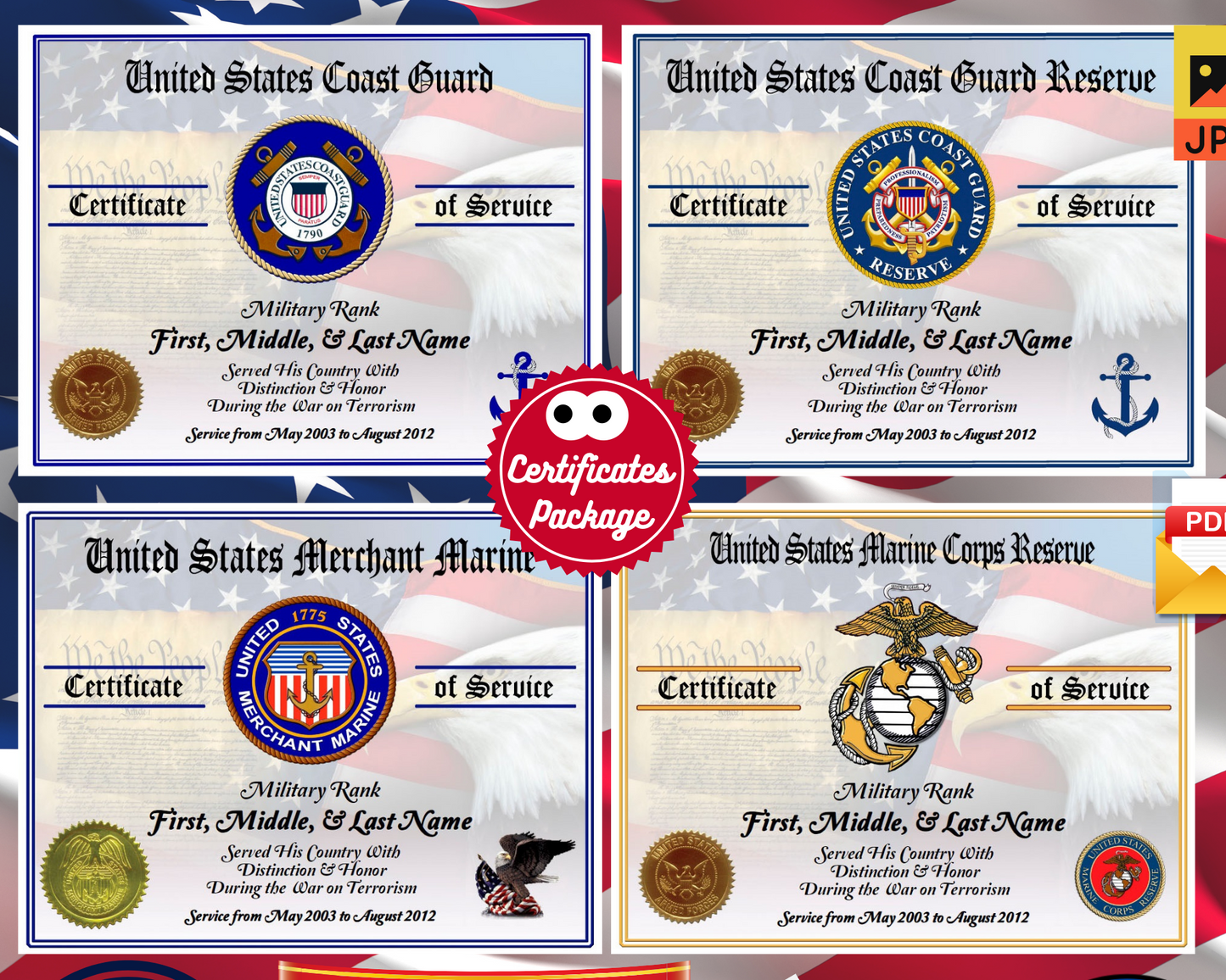 US Military Certificates of Service, Military Service Certificates, Military Honor & Service Certificates