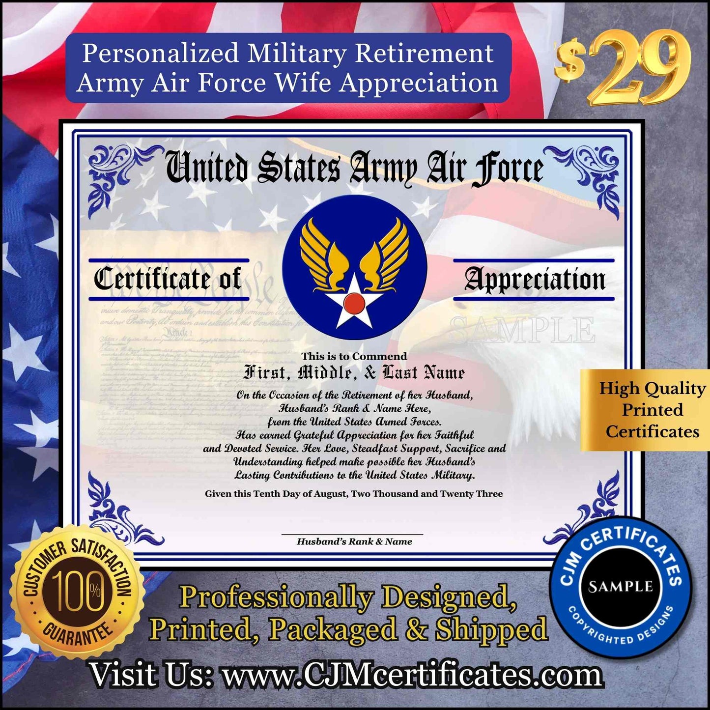 Military Retirement Wife Appreciation Certificate