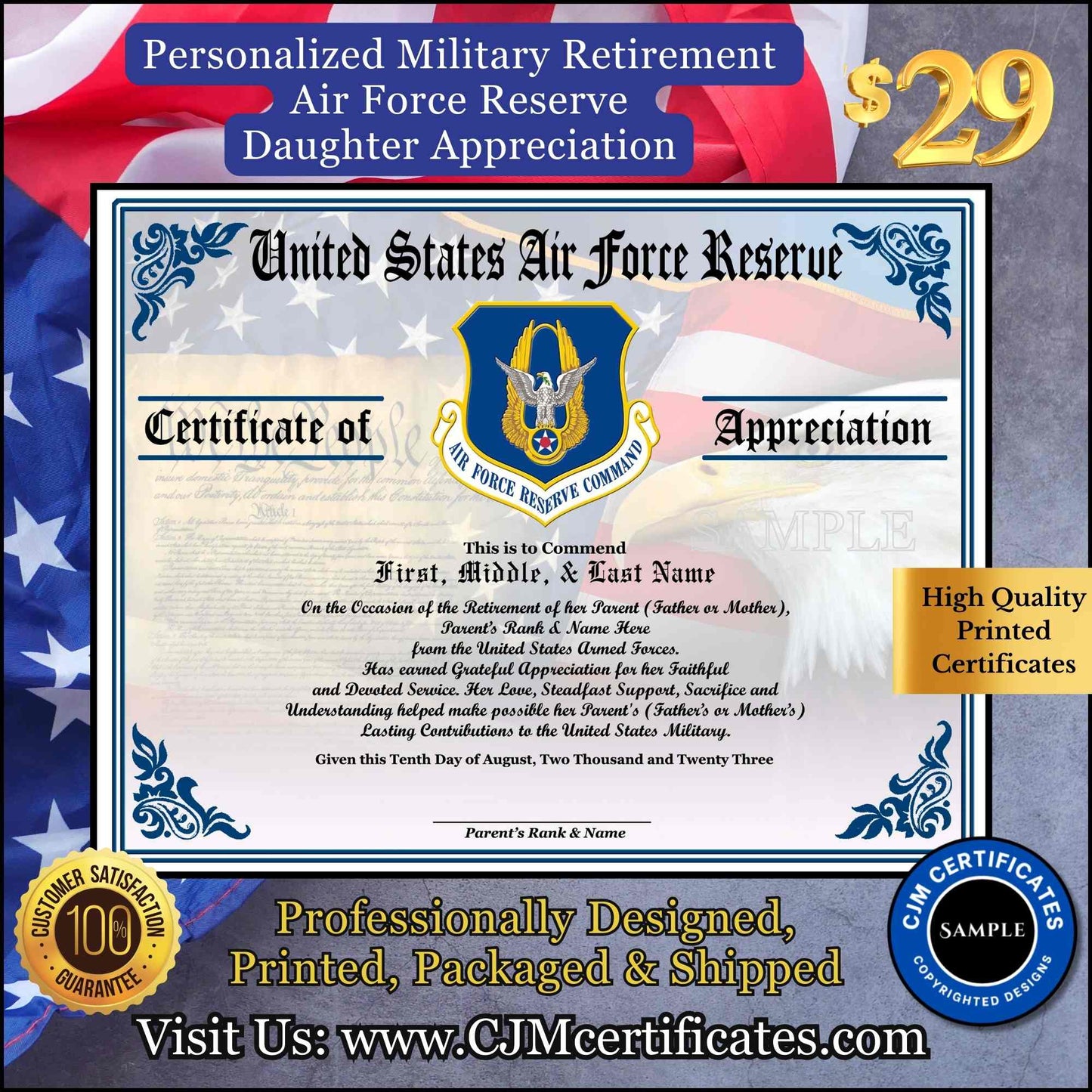 Military Retirement Ceremony Daughter Certificate
