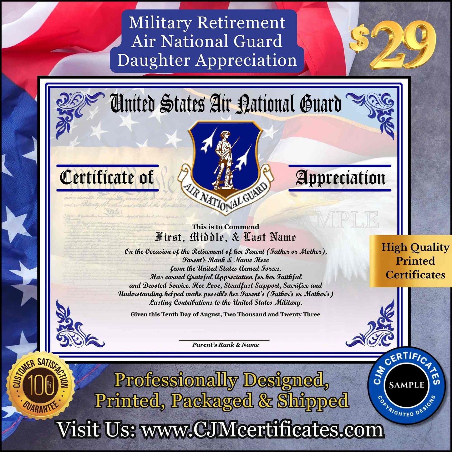 Military Retirement Ceremony Daughter Certificate