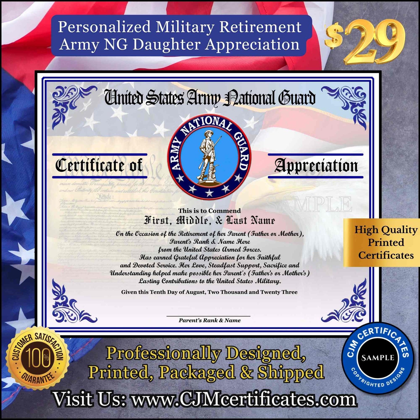 Military Retirement Ceremony Daughter Certificate
