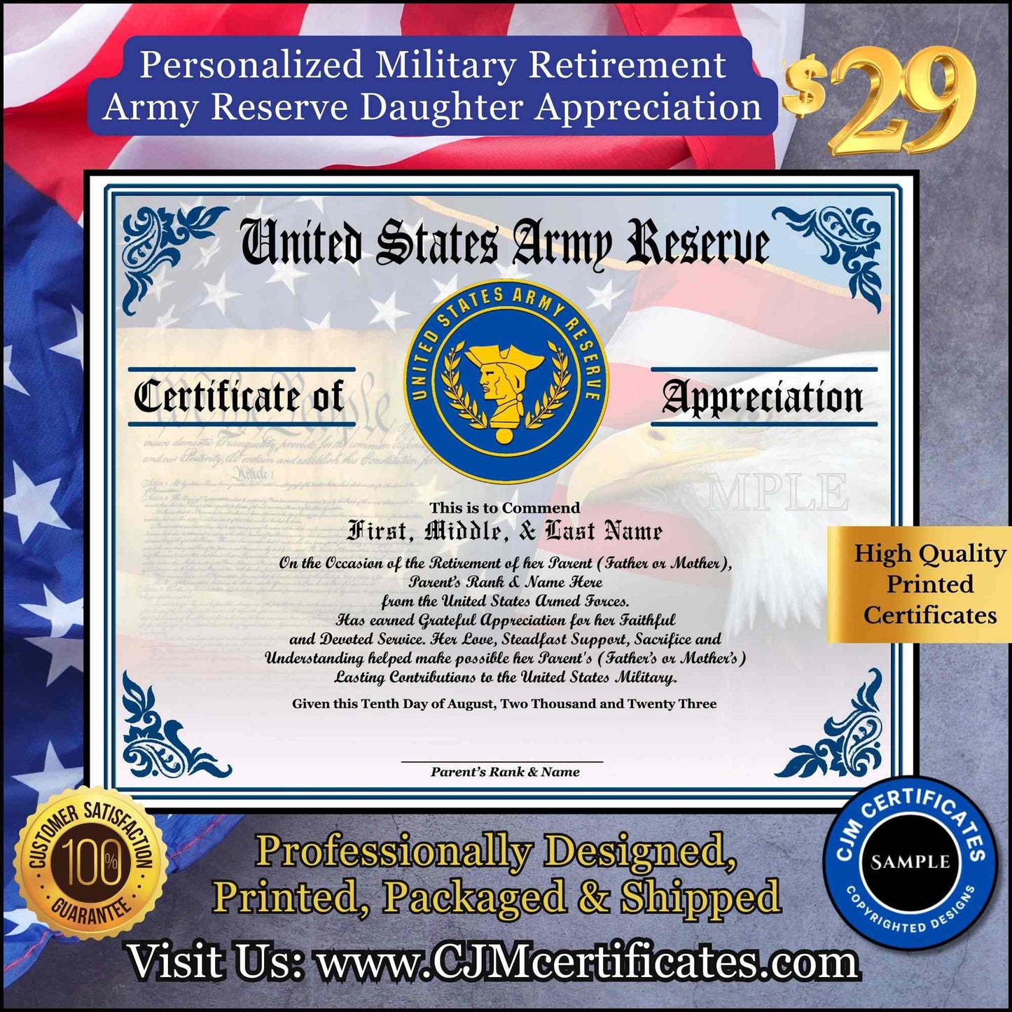 Military Retirement Ceremony Daughter Certificate