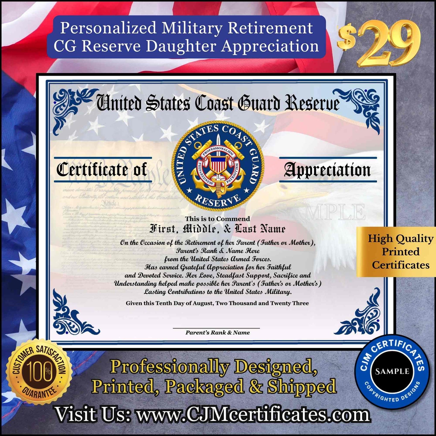 Military Retirement Ceremony Daughter Certificate