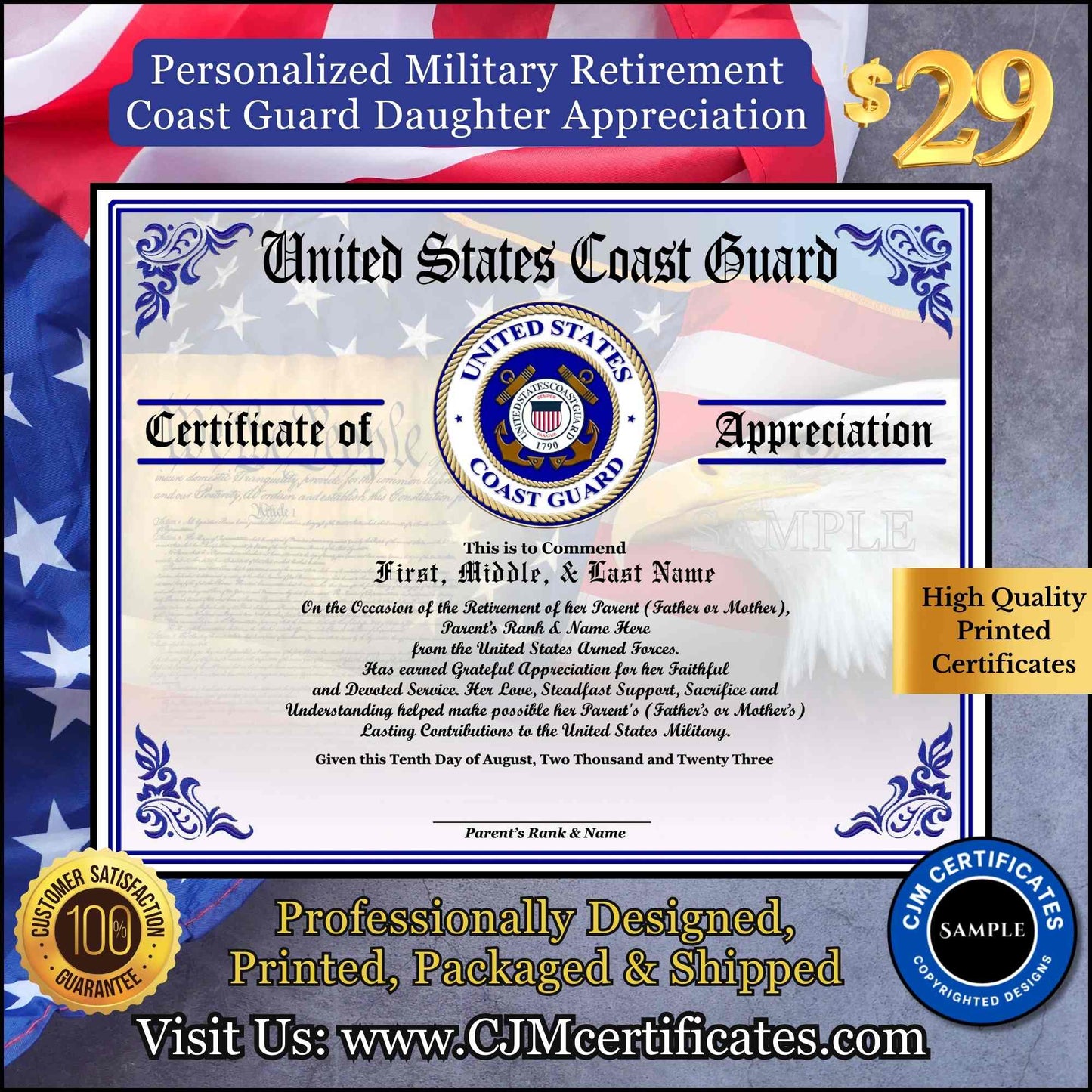 Military Retirement Ceremony Daughter Certificate