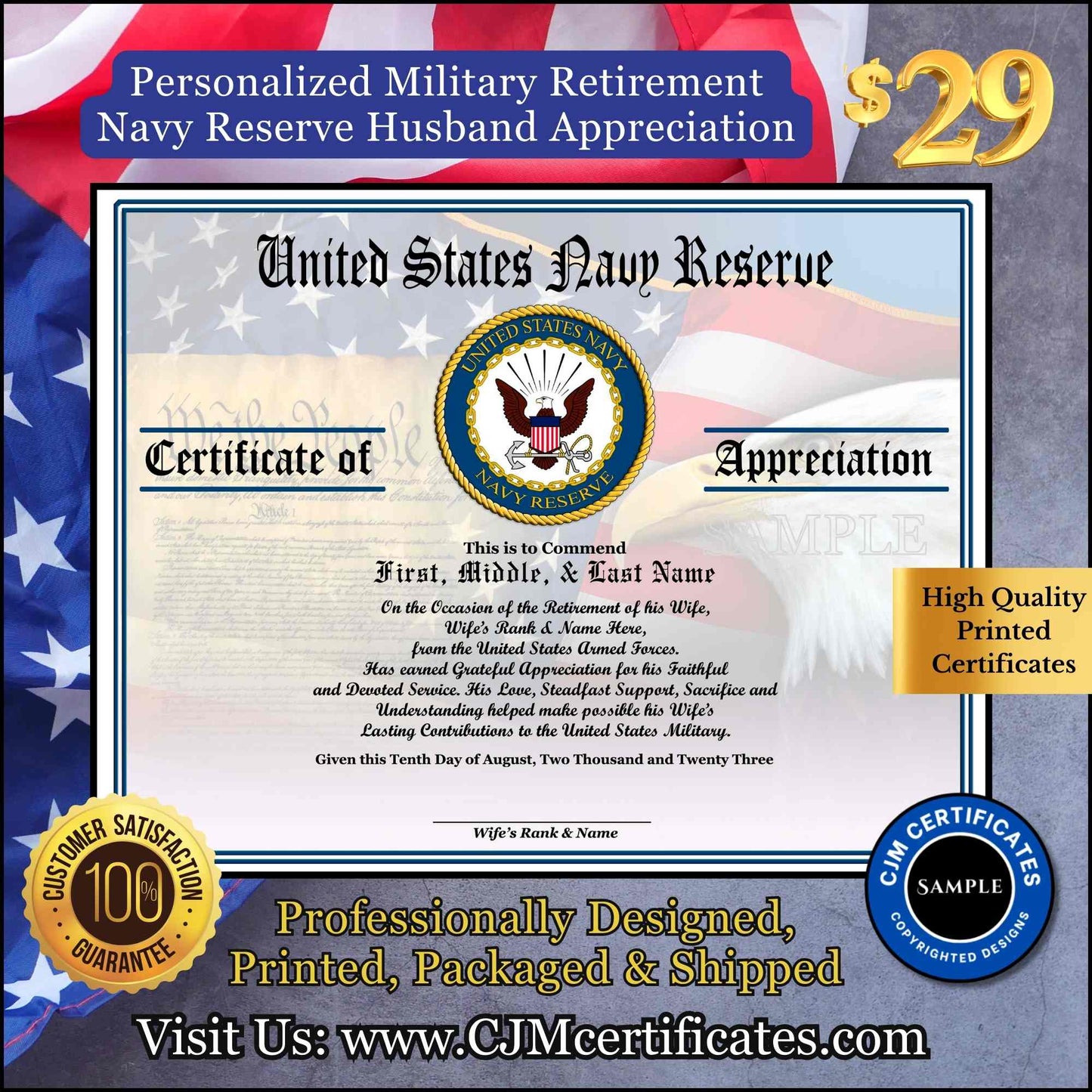 Military Retirement Husband Appreciation Certificate