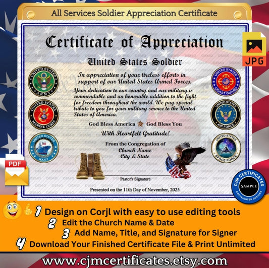Custom Military Certificates for Churches: Edit & Download 006
