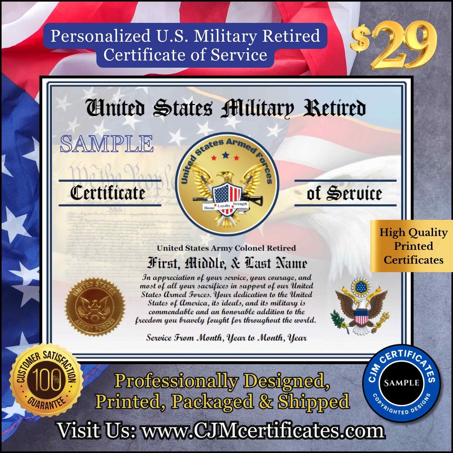 Military Retired Certificates of Service