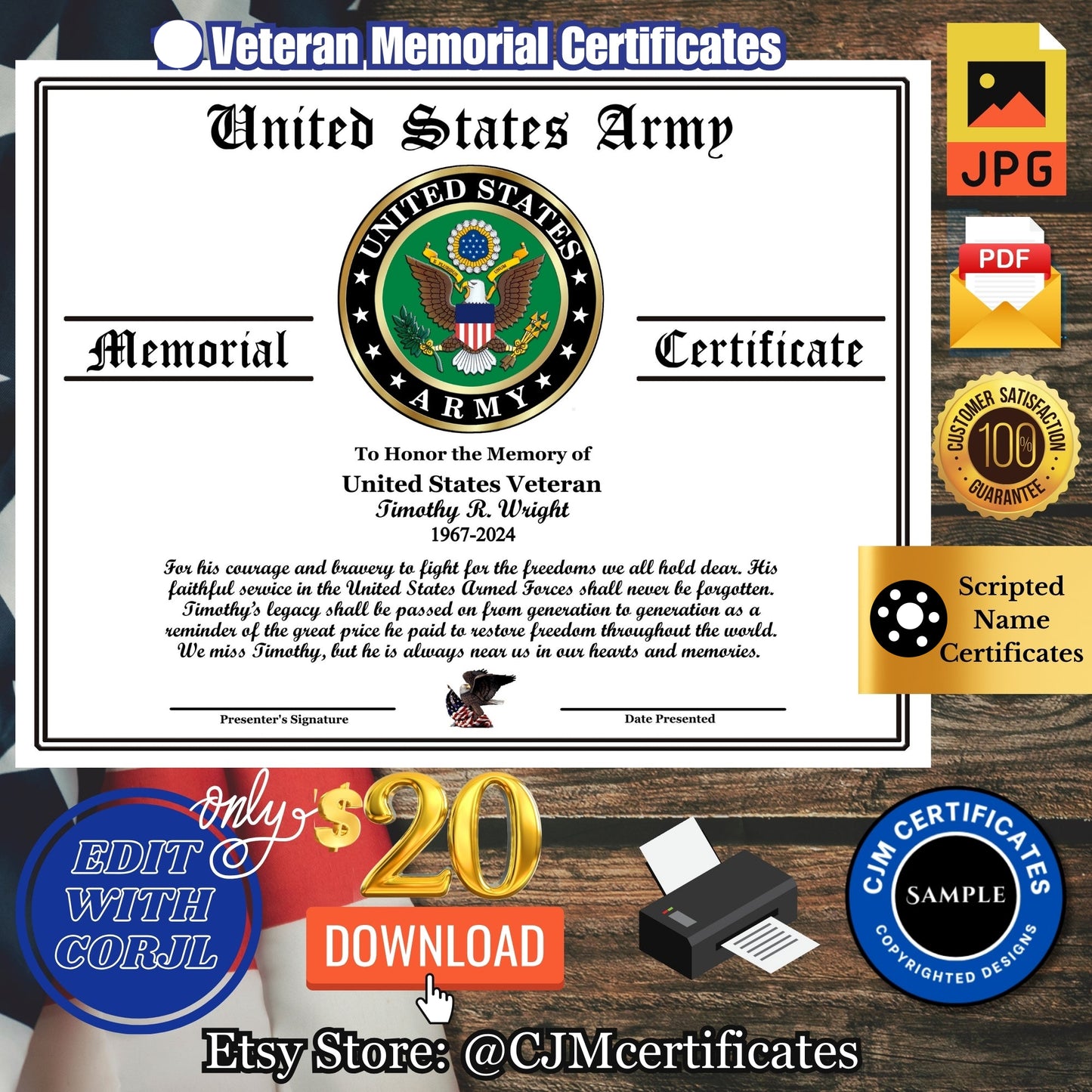 Military Veteran Memorial Certificate