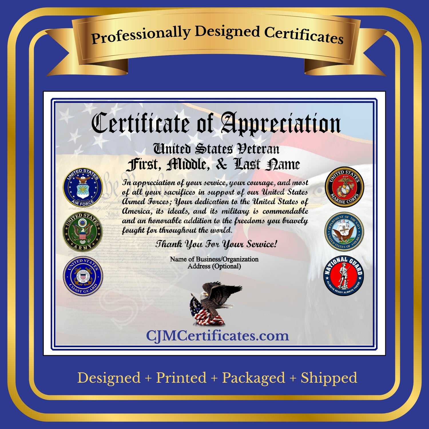 Custom Designed, Printed & Shipped Certificates