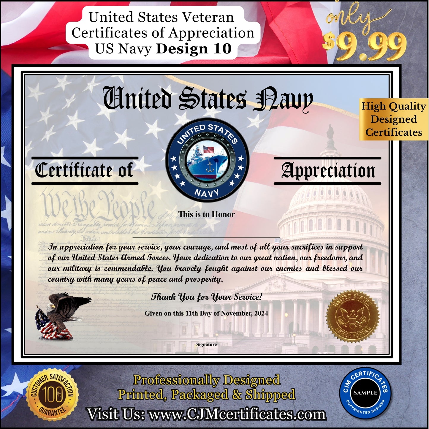 Navy Veteran Appreciation Certificates