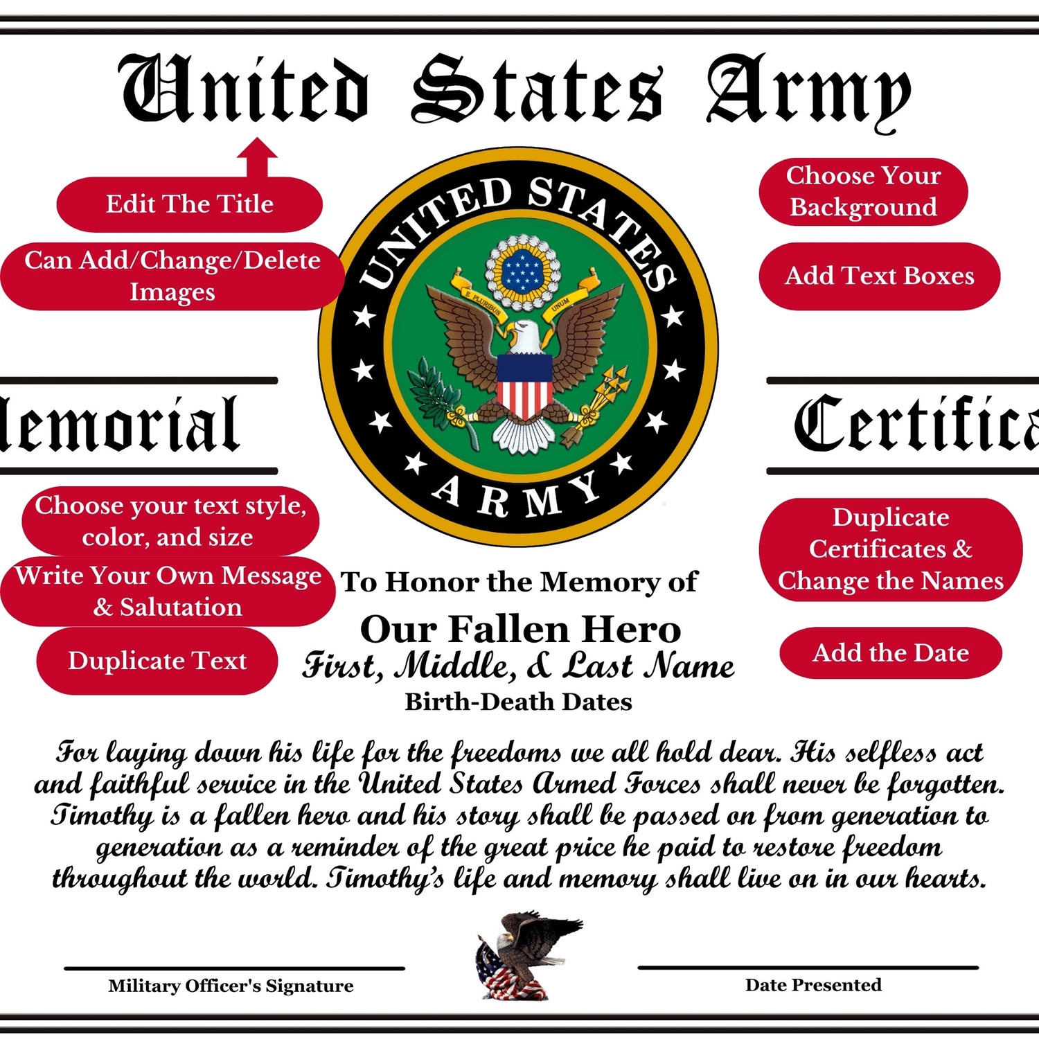 Options for Personalizing Your Military Memorial Certificate