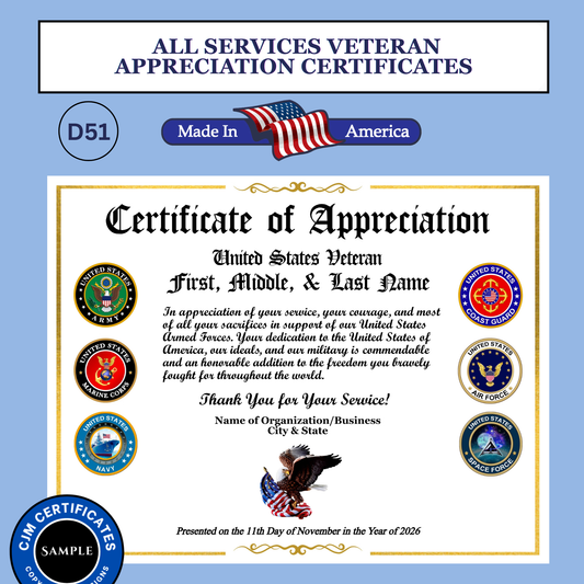 D51 Custom Veteran Certificates for Organizations: Edit & Download