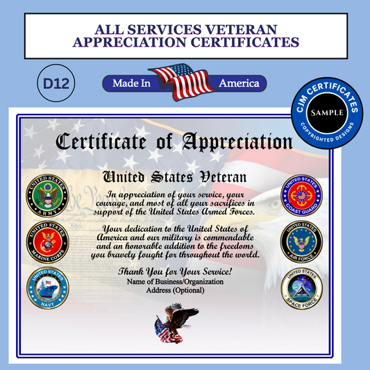 D12 Custom Veteran Certificates for Veterans Day Gifts: Edit & Download