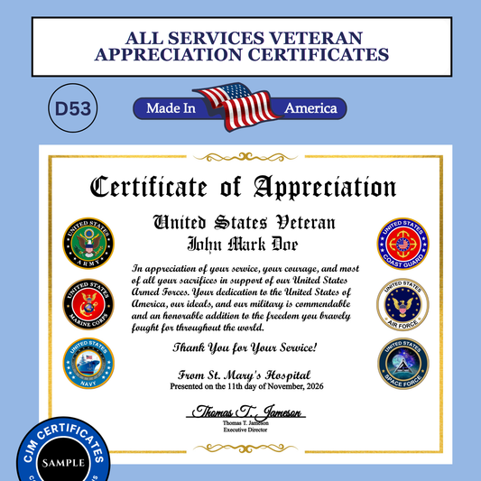 D53 Custom Veteran Certificates for Businesses: Edit & Download