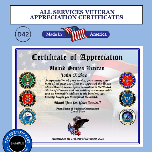 D42 Custom Veteran Appreciation Certificates for Veterans Day: Edit & Download