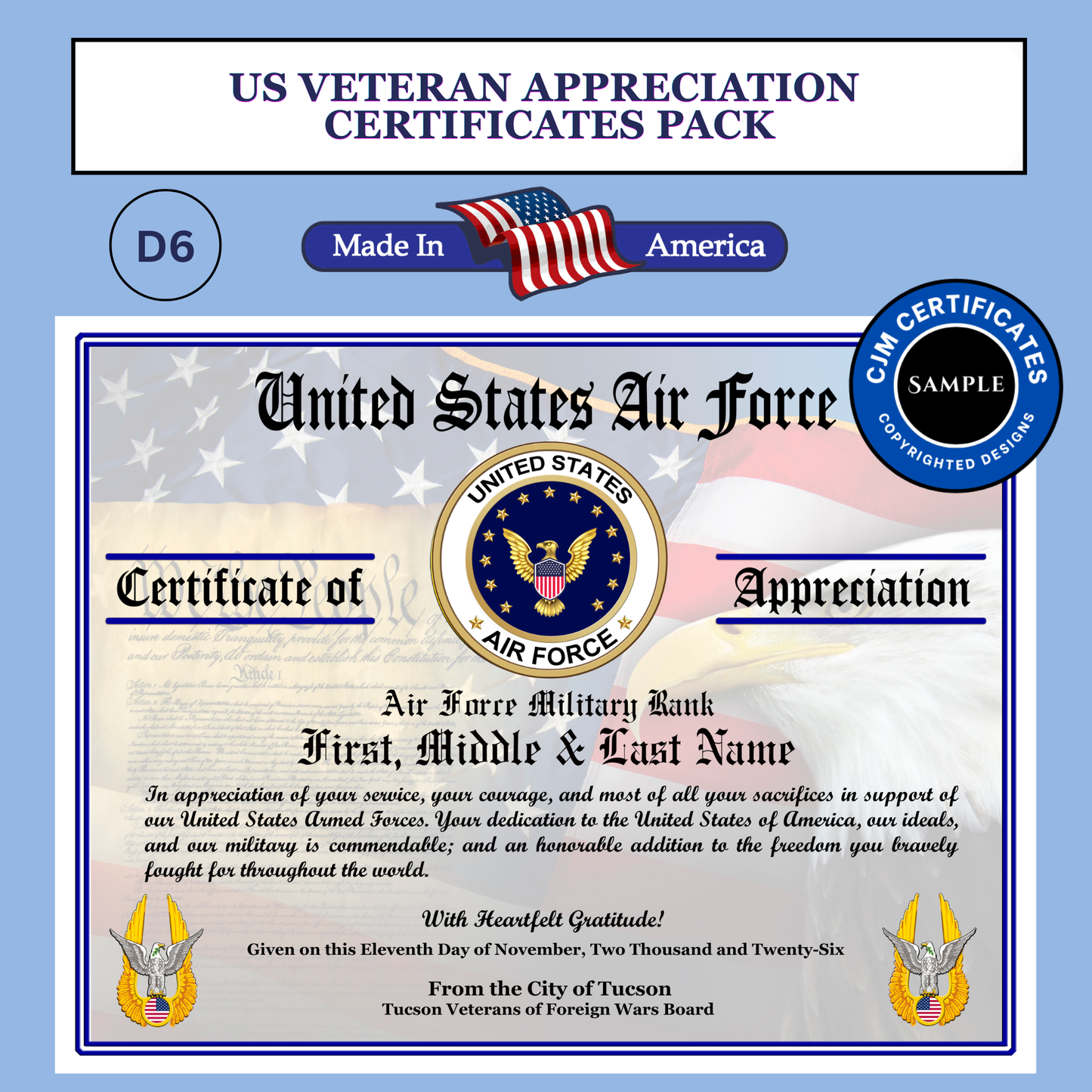 D6 US Veteran Certificates Pack: Edit & Download