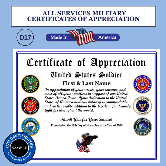 D17 Custom Military Certificates for Businesses: Edit & Download