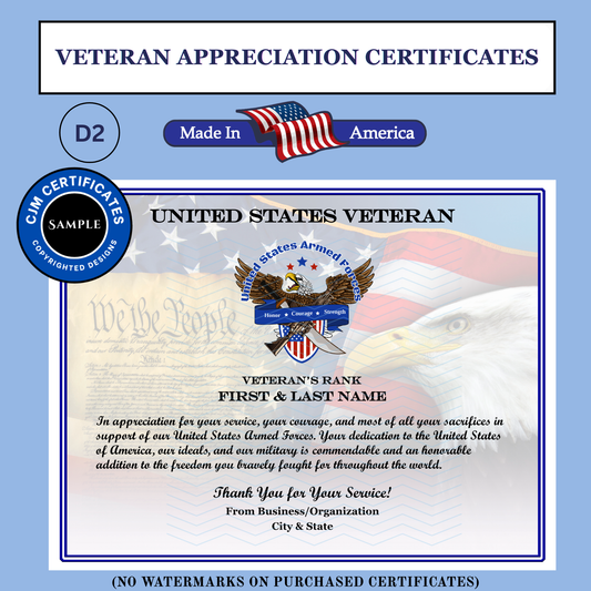 P-D2 Printed Veterans Day Certificates