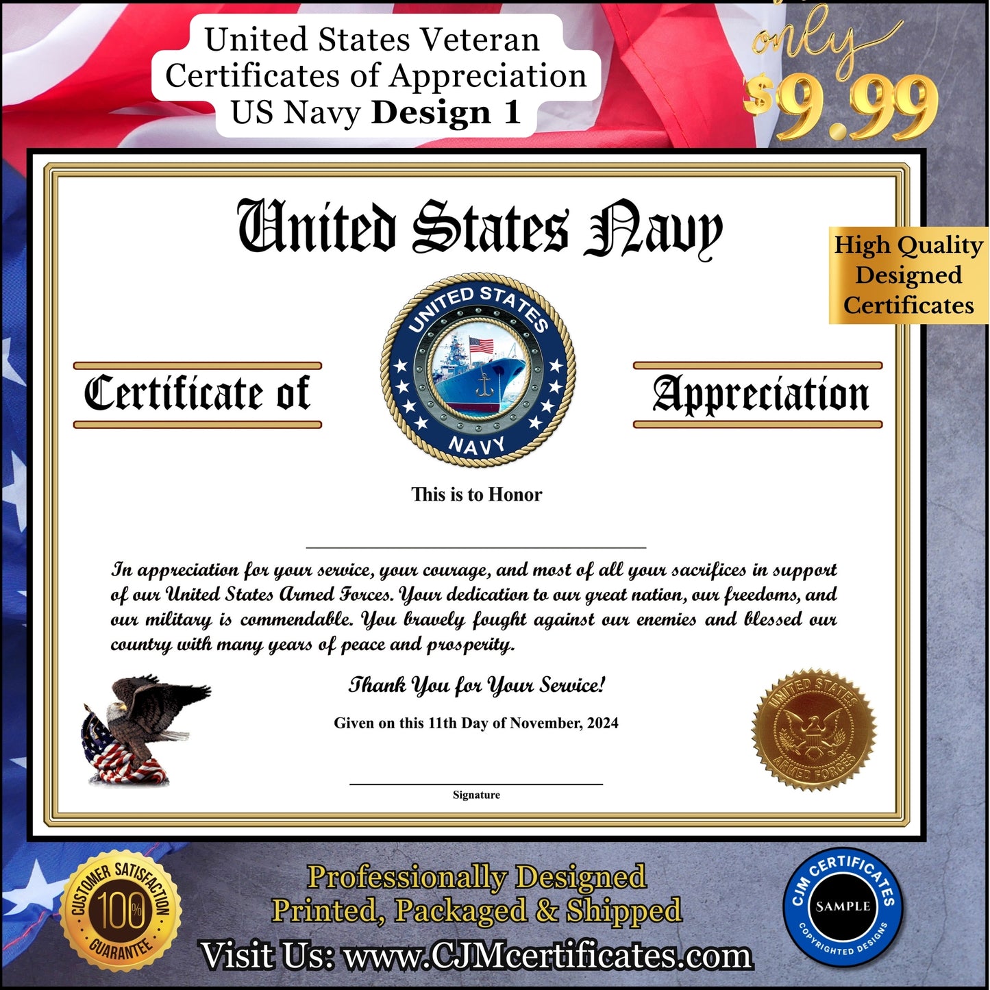 Navy Veteran Appreciation Certificates