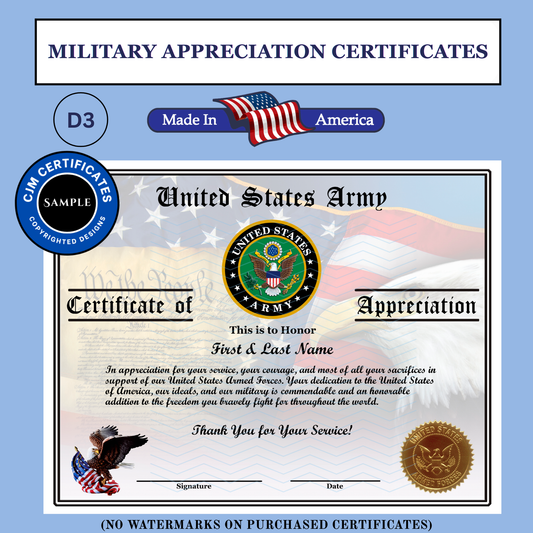 P-D3 Printed Veterans Day Certificates