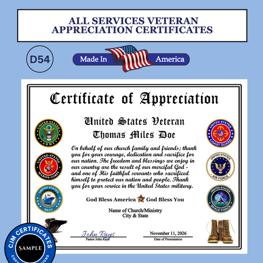 D54 Custom Veteran Appreciation Certificates from Churches: Edit & Download