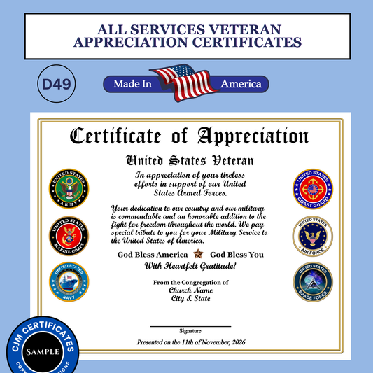 D49 Custom Ministry Veteran Certificates: Edit & Download