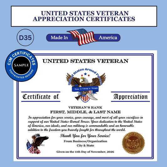 D35 Custom Veteran Certificates for Businesses: Edit & Download