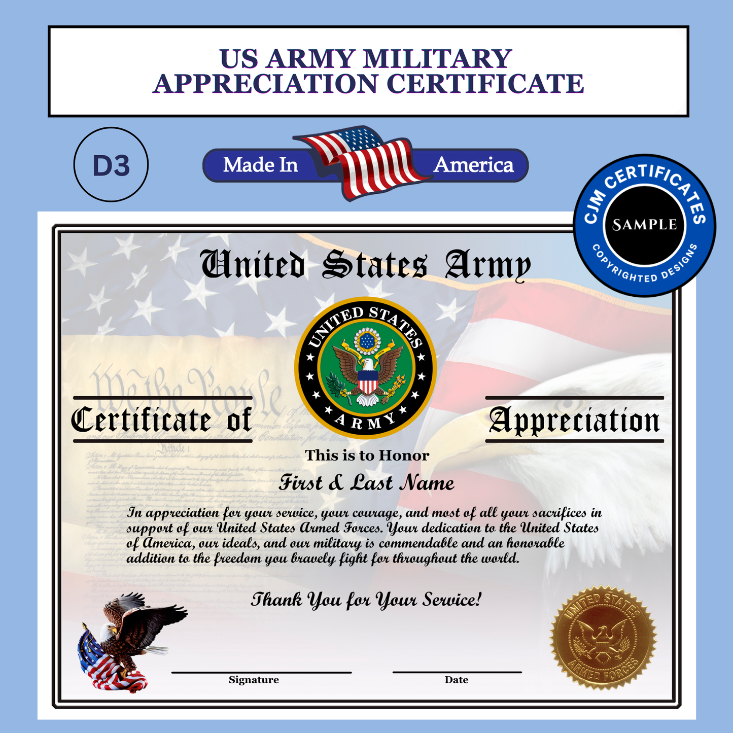 D3 Custom Army Appreciation Certificates: Edit & Unlimited Downloads