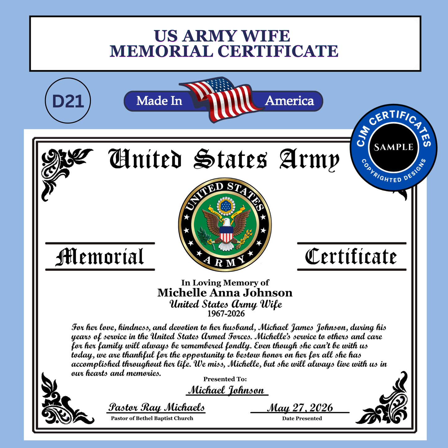 D21 US Military Wife Memorial Certificate: Edit & Download for All Branches