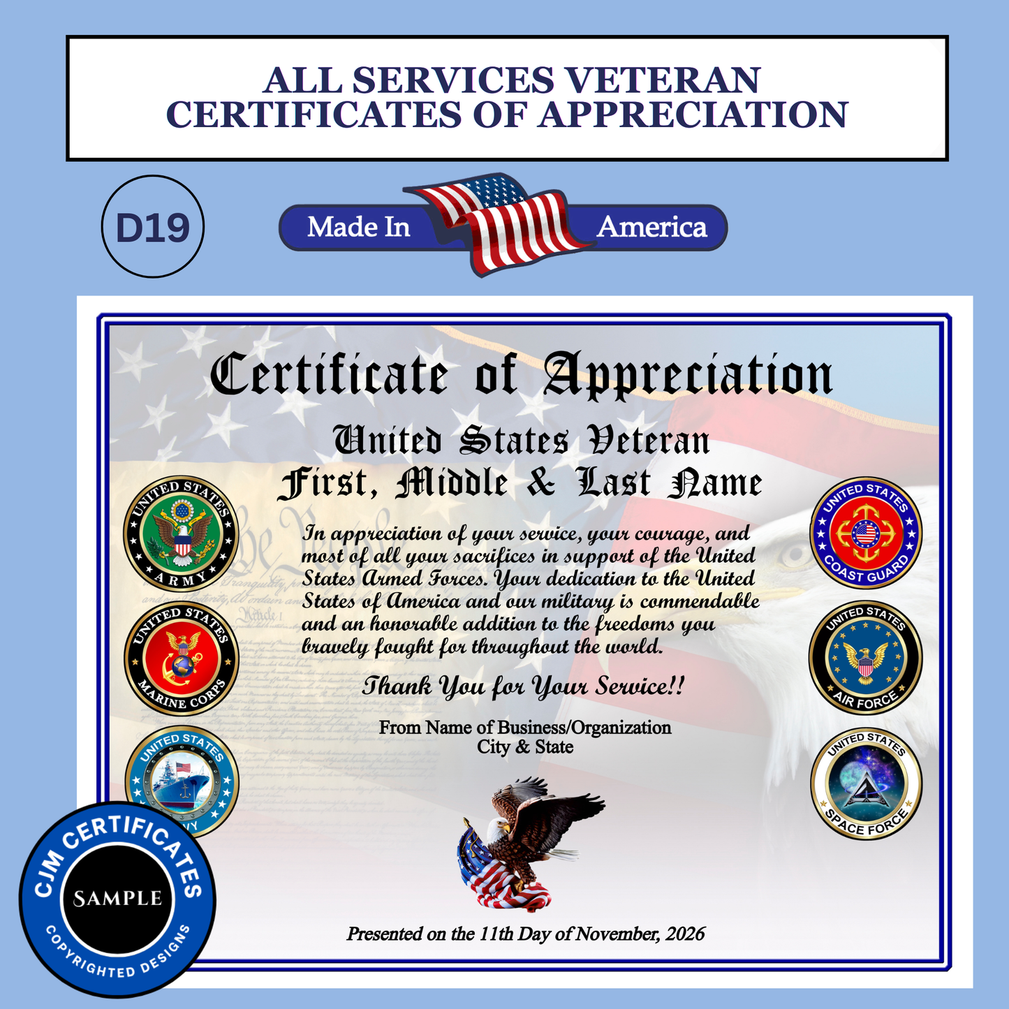 D19 All Services Veteran Appreciation Certificates: Edit & Download