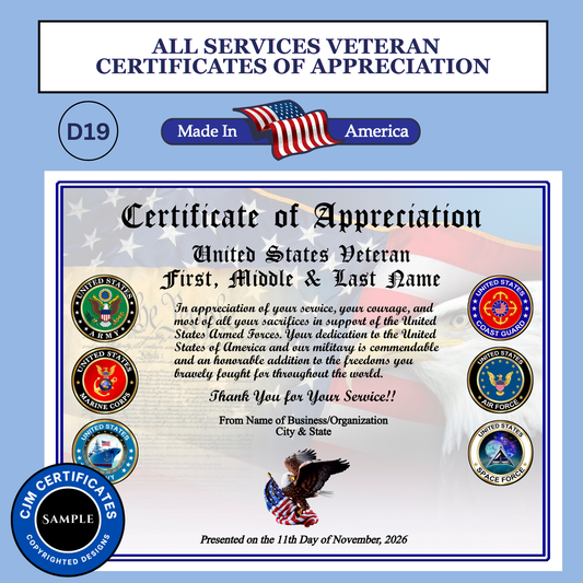 D19 All Services Veteran Appreciation Certificates: Edit & Download