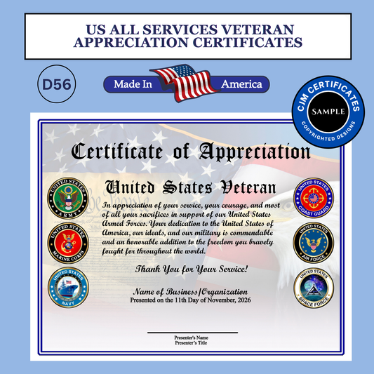 D56 Custom Veteran Certificates for Businesses: Edit & Download