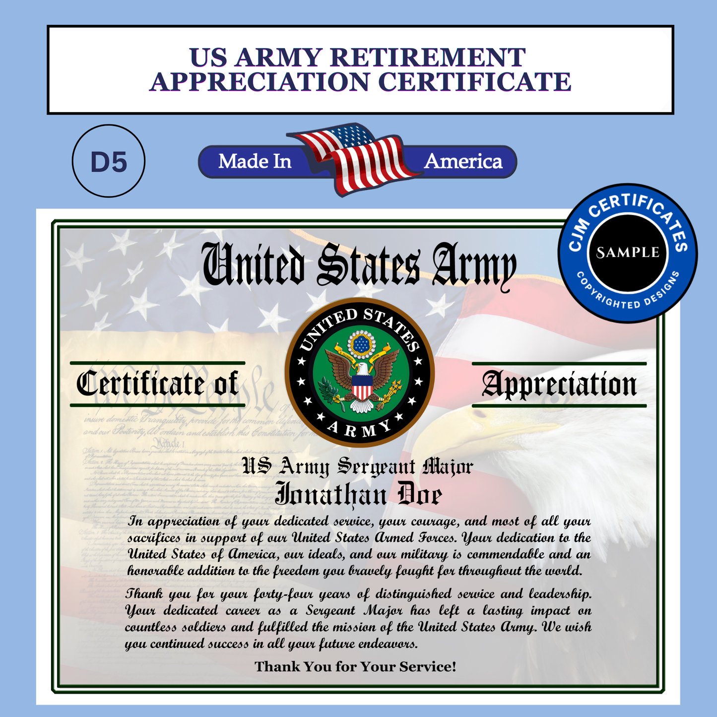 D5 US Army Retirement Certificate: Edit & Download