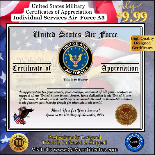 Veteran Appreciation Certificates Package A3