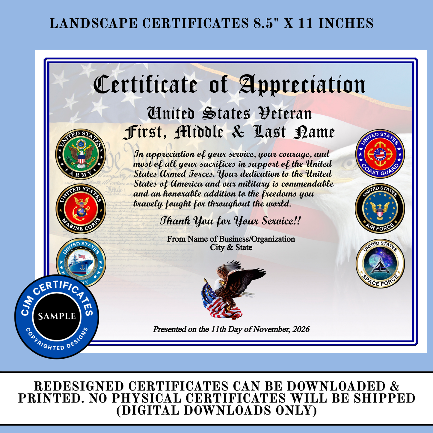 D19 All Services Veteran Appreciation Certificates: Edit & Download