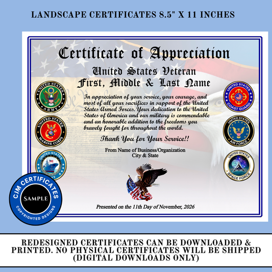 D19 All Services Veteran Appreciation Certificates: Edit & Download