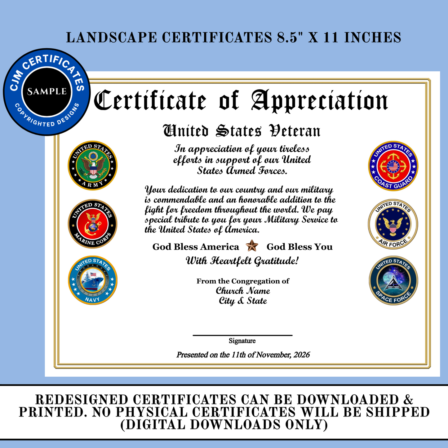 D49 Custom Ministry Veteran Certificates: Edit & Download