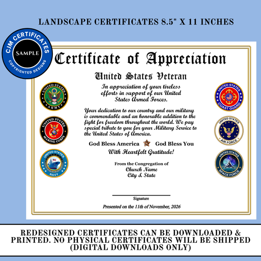 D49 Custom Ministry Veteran Certificates: Edit & Download