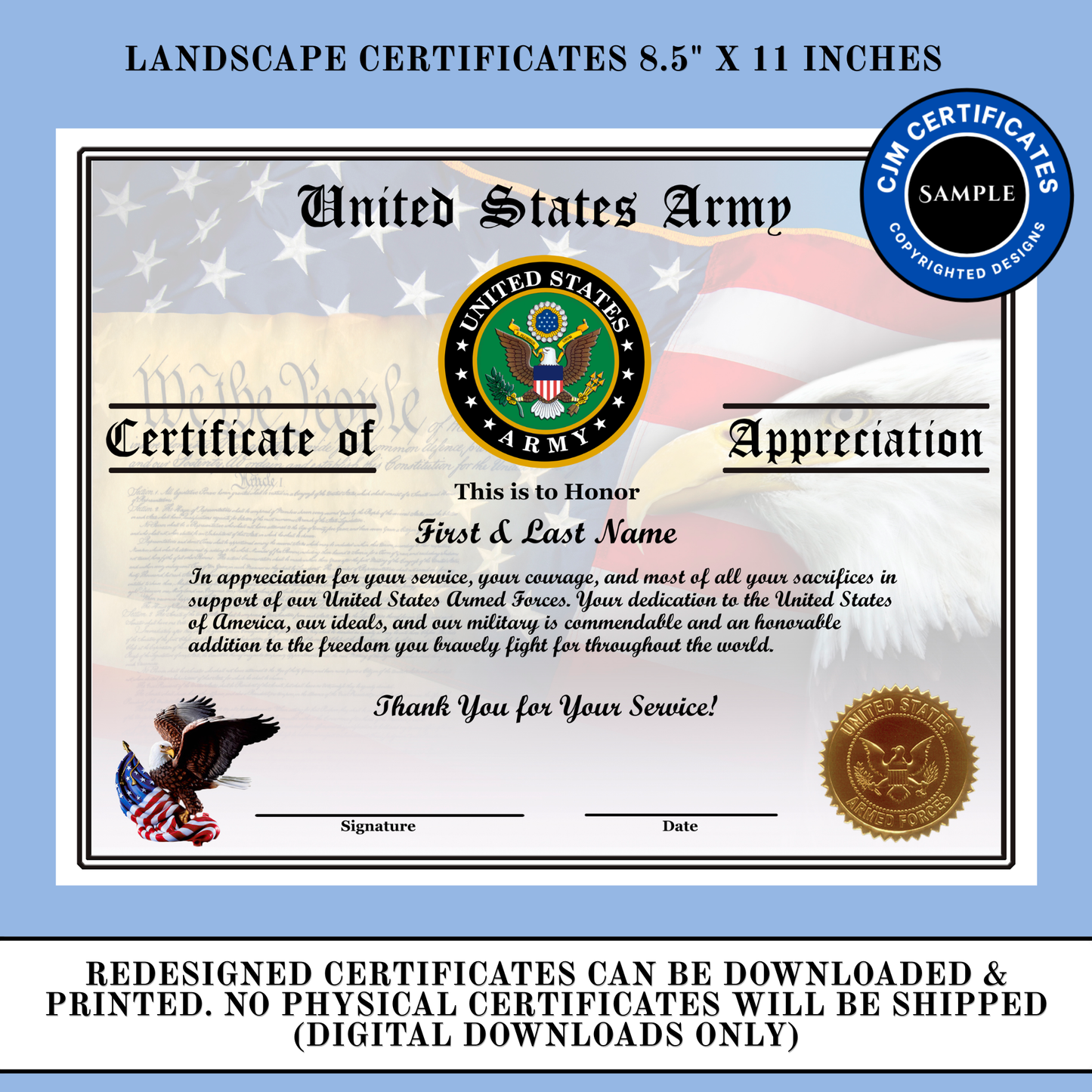 D3 Custom Army Appreciation Certificates: Edit & Unlimited Downloads