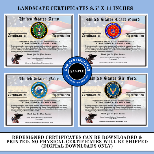 D68 Custom Veteran Certificates Pack for Veterans Day Gifts: Edit & Download (Unlimited)
