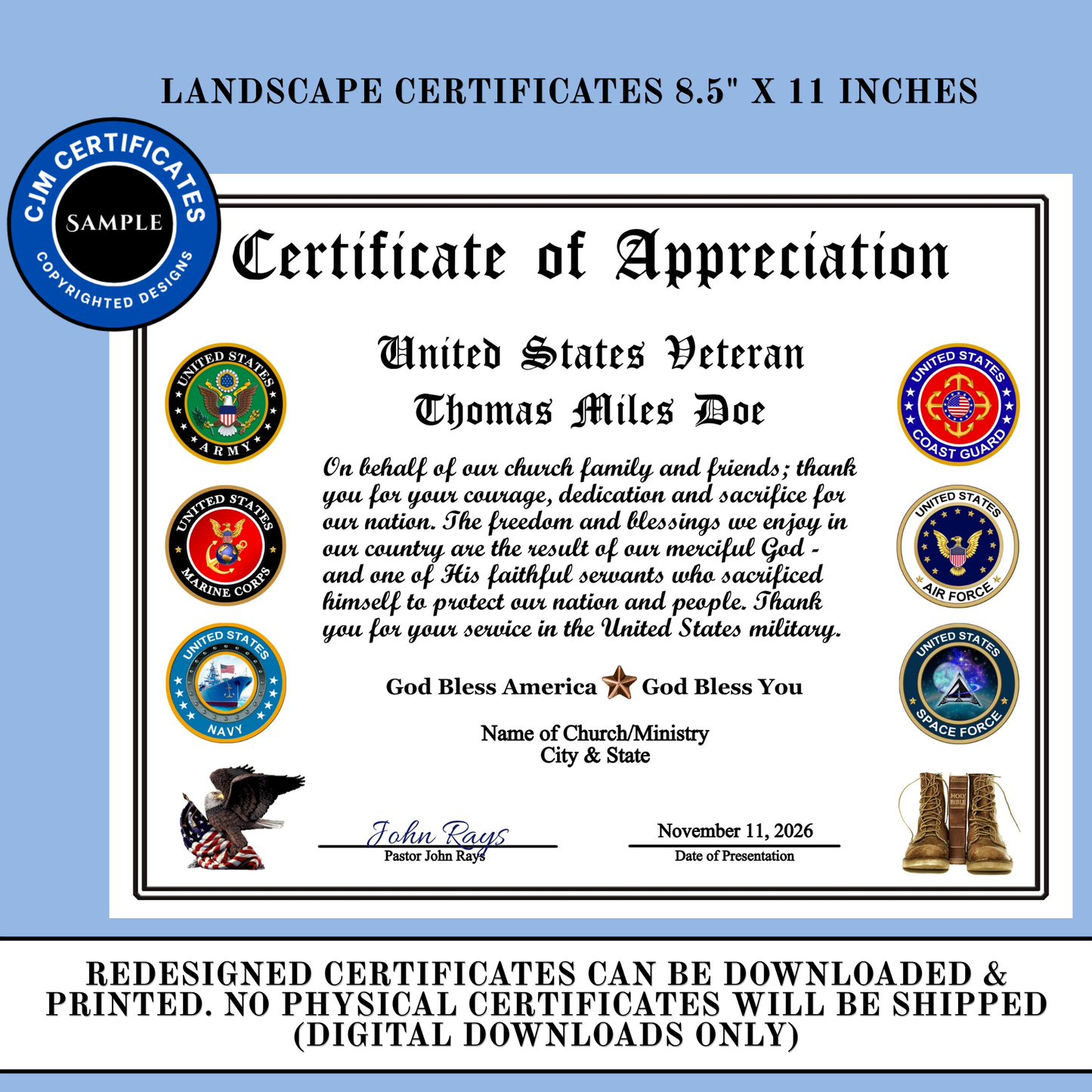 D54 Custom Veteran Appreciation Certificates from Churches: Edit & Download